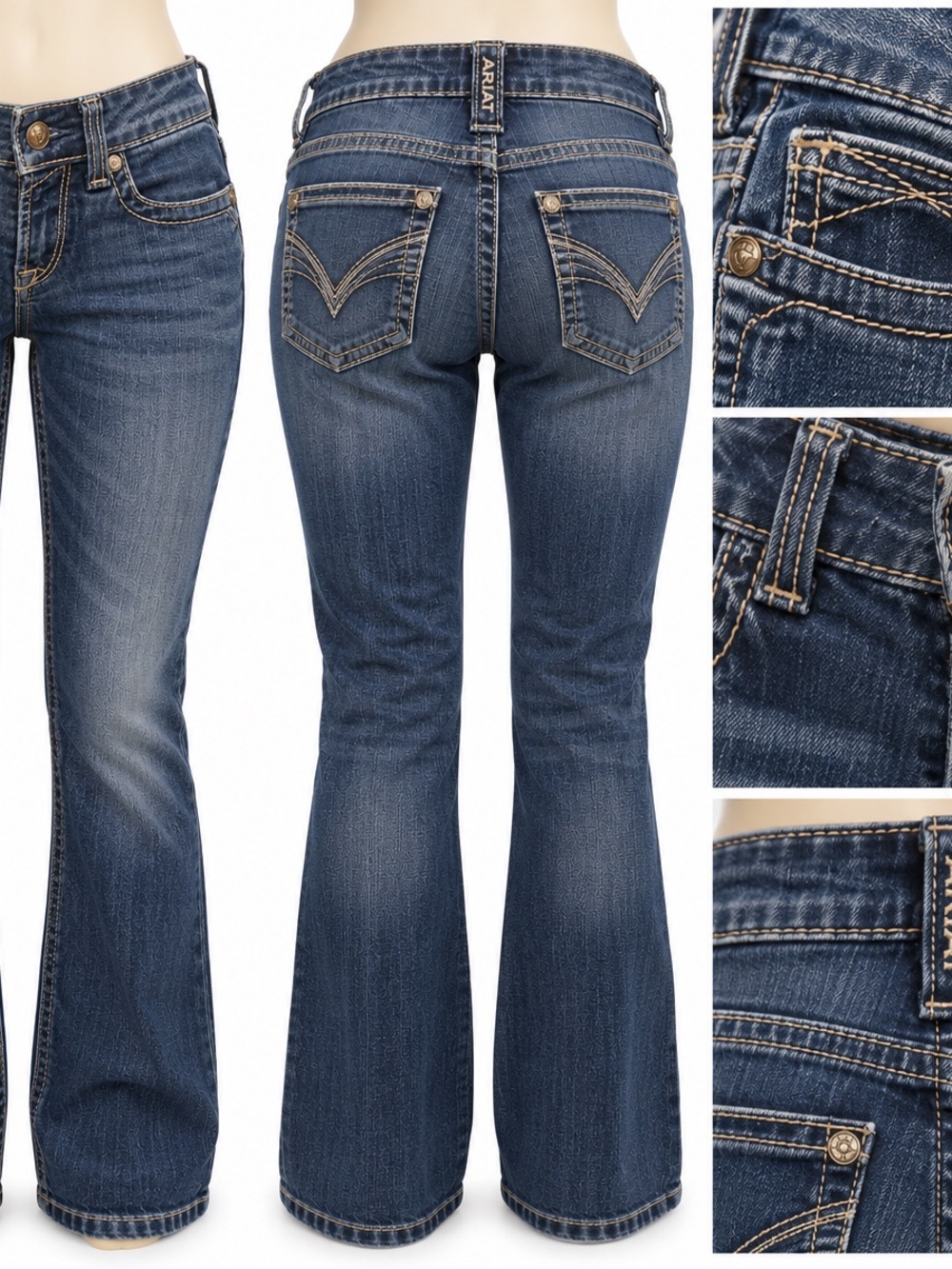 16557. Ariat Indigo Flared Jeans 25s with Contrast Stitching